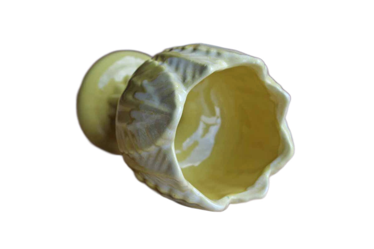 Yellow Glazed Pedestal Planter with Embossed Leaf Detailing