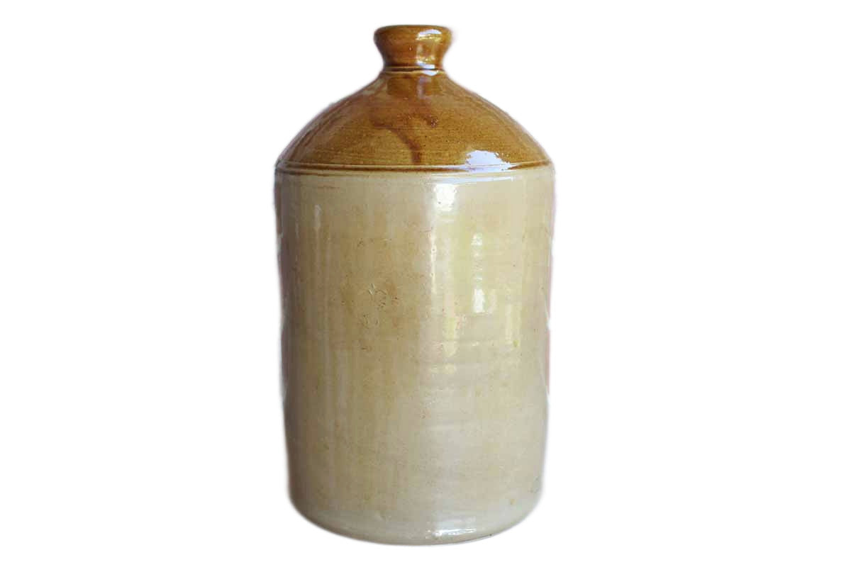 Large Primitive Salt-Glazed Brown and Tan Stoneware Jug