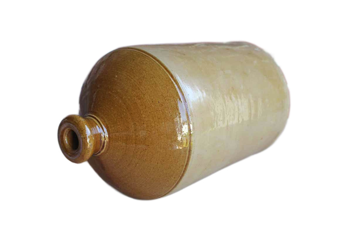 Large Primitive Salt-Glazed Brown and Tan Stoneware Jug