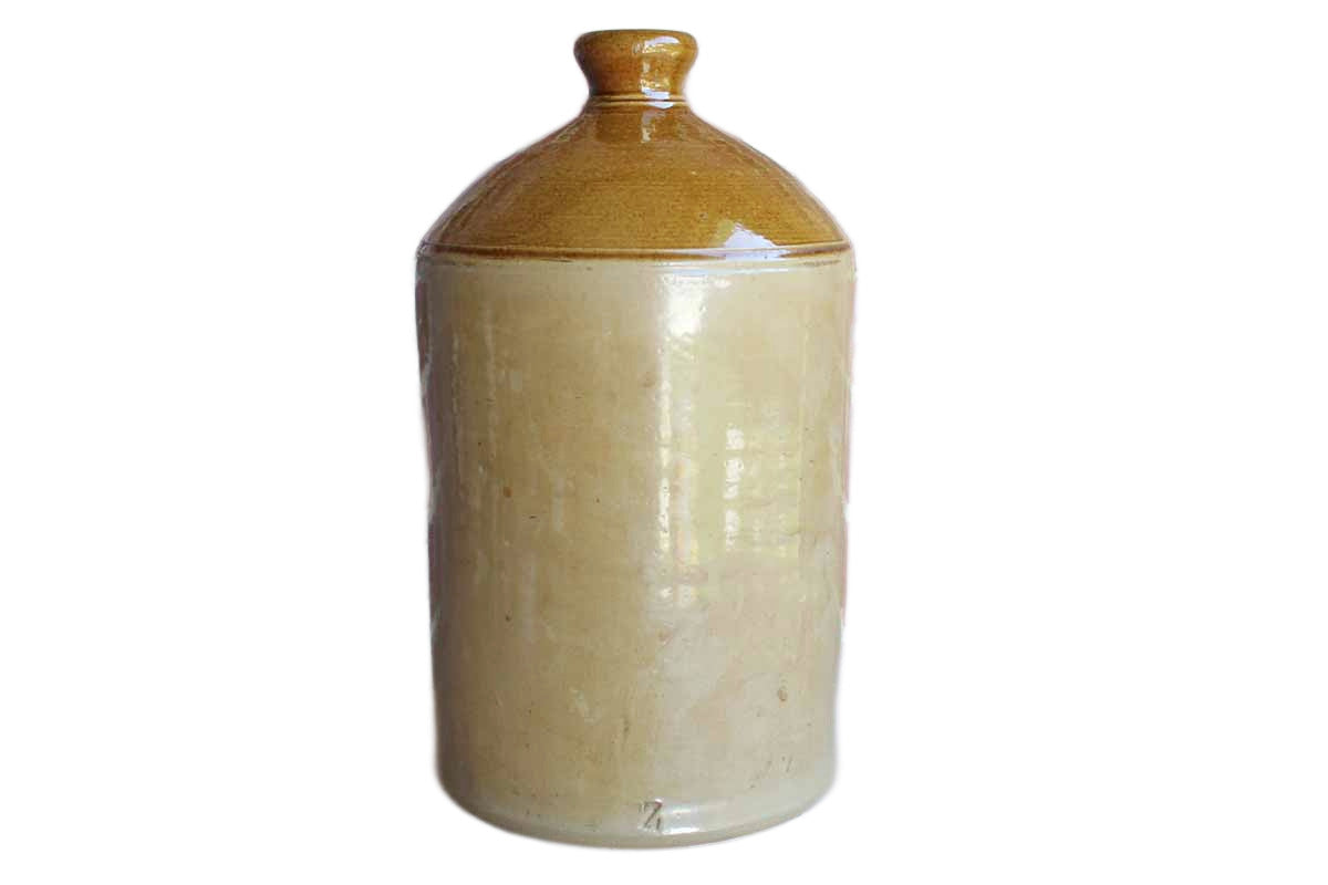 Large Primitive Salt-Glazed Brown and Tan Stoneware Jug