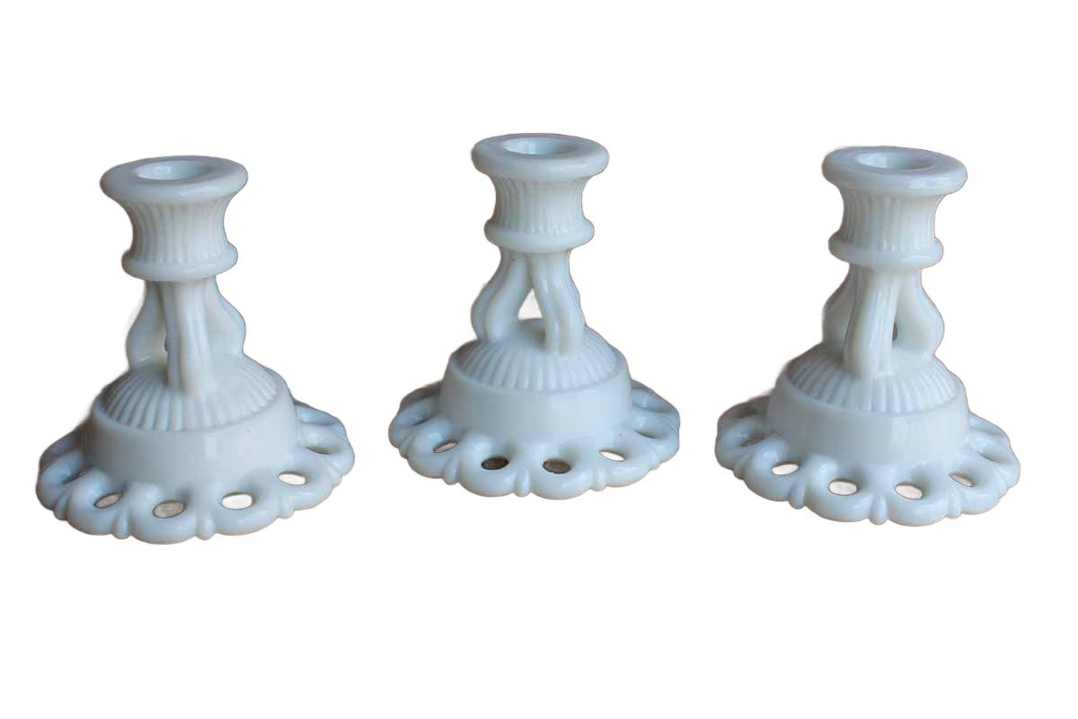 Westmoreland Glass Company (Pennsylvania, USA) Doric Milk Glass Single Light Candlestick, Set of 3