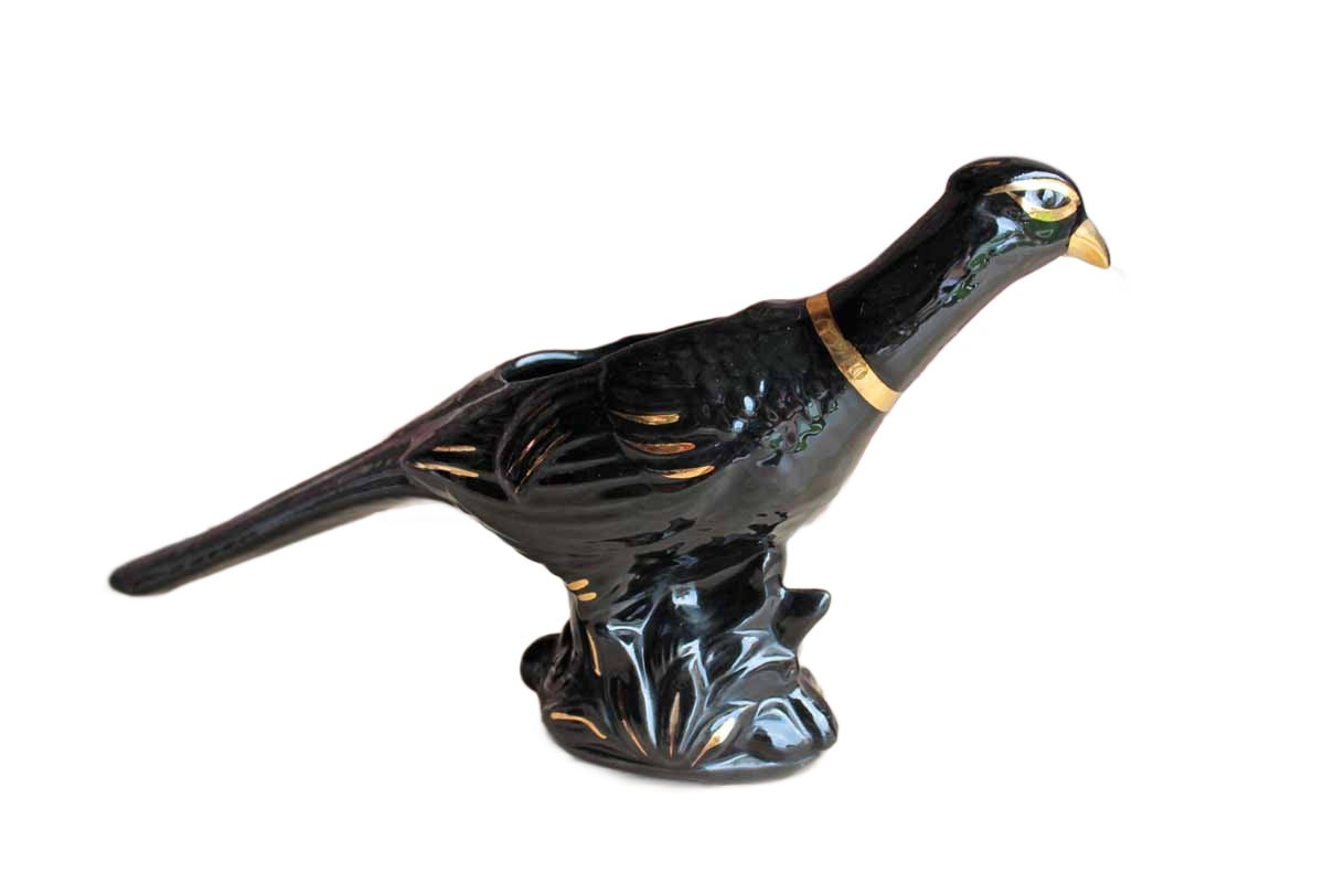 American Bisque Pottery Company (West Virginia, USA) Ceramic Black and Gold Pheasant Planter