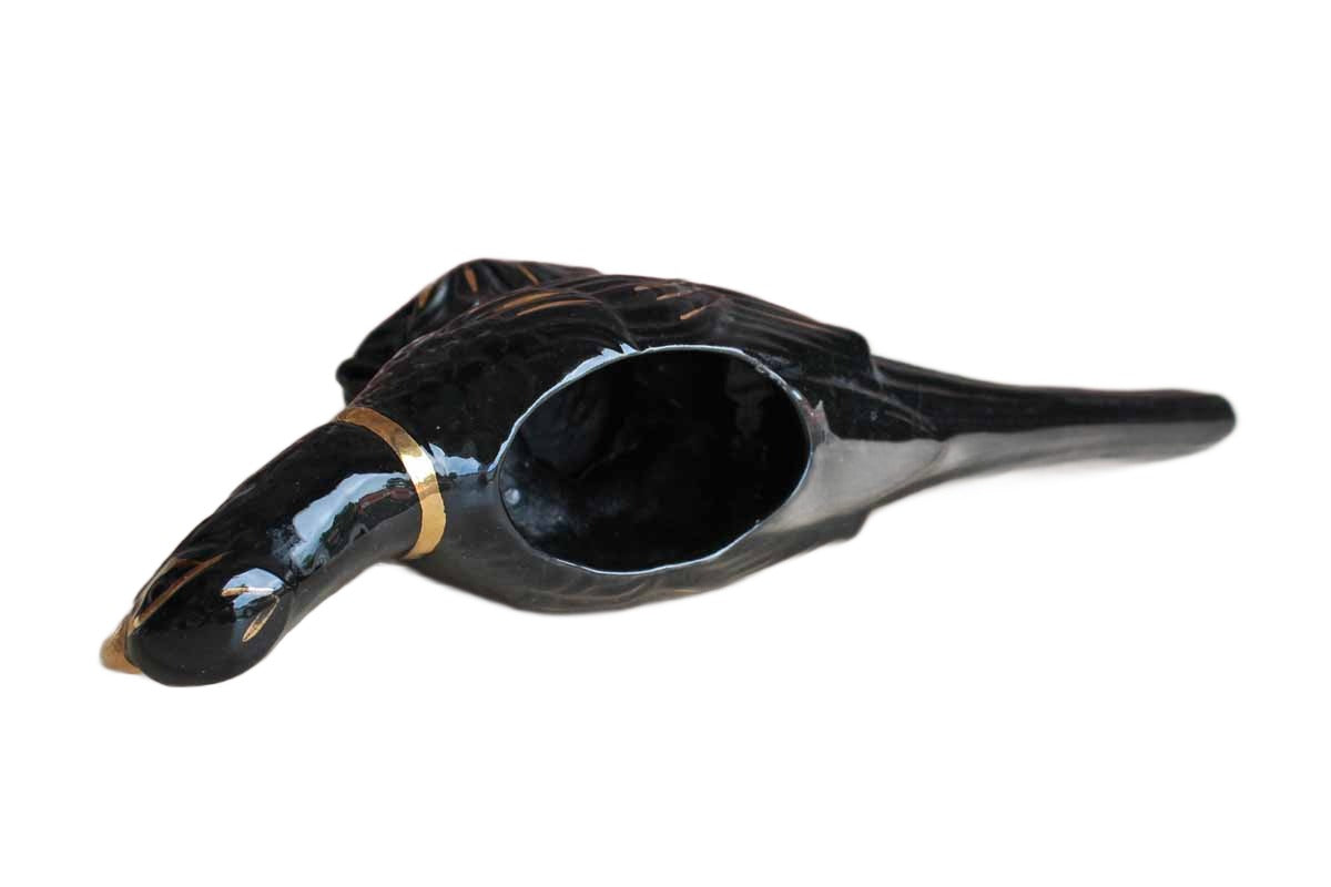 American Bisque Pottery Company (West Virginia, USA) Ceramic Black and Gold Pheasant Planter