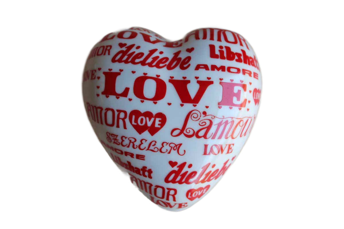 Counterpoint (San Francisco) Takahashi Japan "Love Makes the World Go Round" Porcelain Heart Shaped Trinket Box