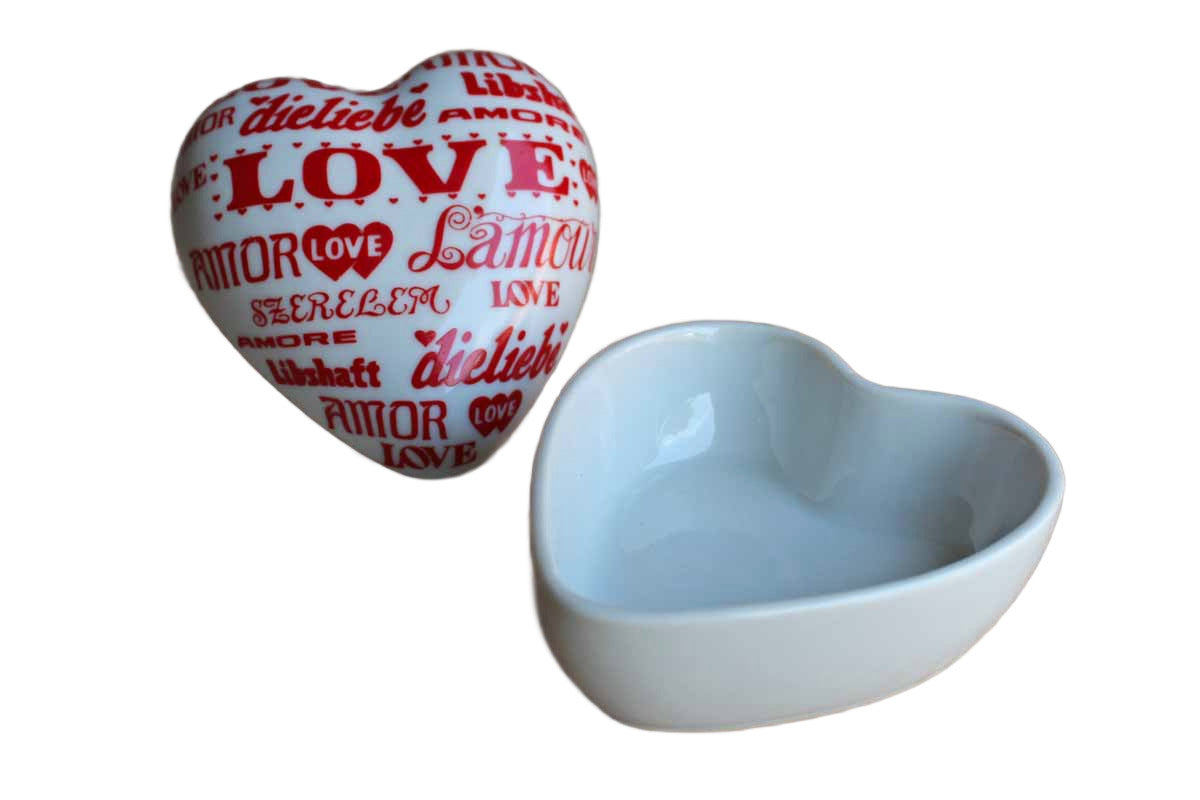 Counterpoint (San Francisco) Takahashi Japan "Love Makes the World Go Round" Porcelain Heart Shaped Trinket Box