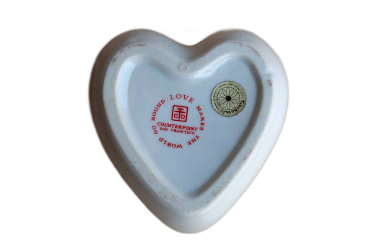 Counterpoint (San Francisco) Takahashi Japan "Love Makes the World Go Round" Porcelain Heart Shaped Trinket Box