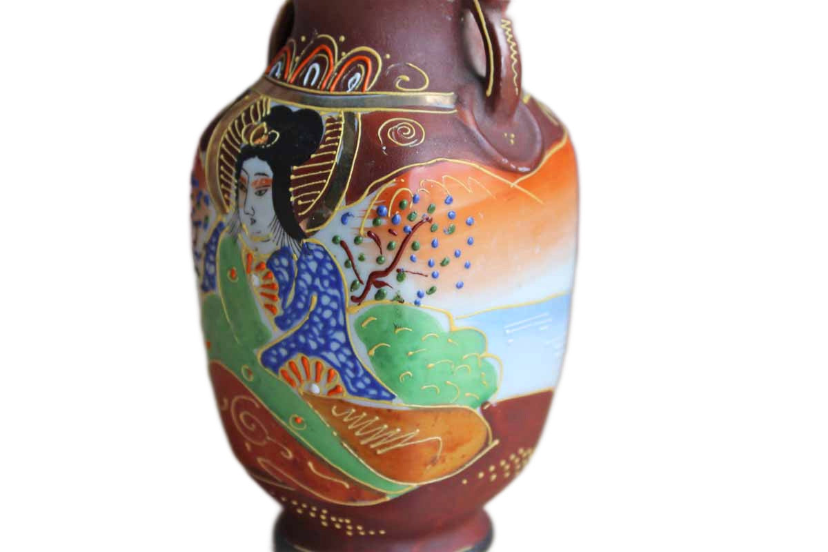 Small Hand Painted Satsuma Vase with Immortal Kannon, Goddess of Mercy