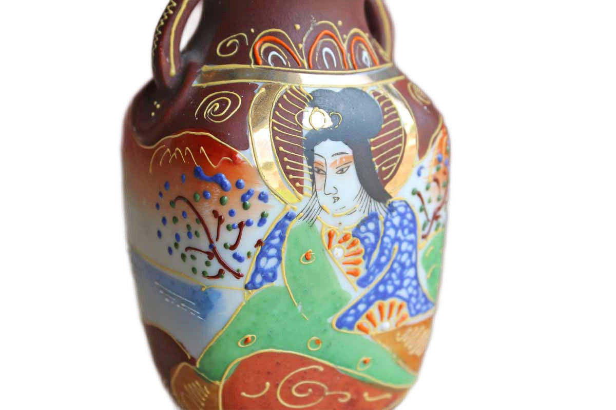 Small Hand Painted Satsuma Vase with Immortal Kannon, Goddess of Mercy