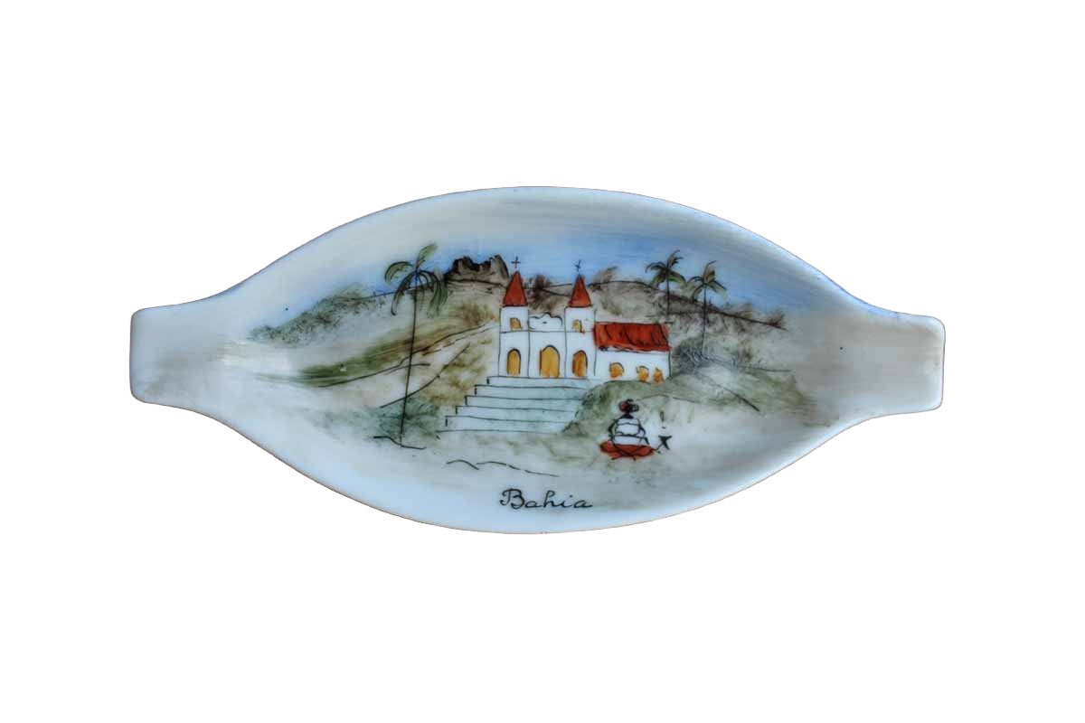 Small Ceramic Dishes with Hand Painted Tropical Scenes, Set of 3