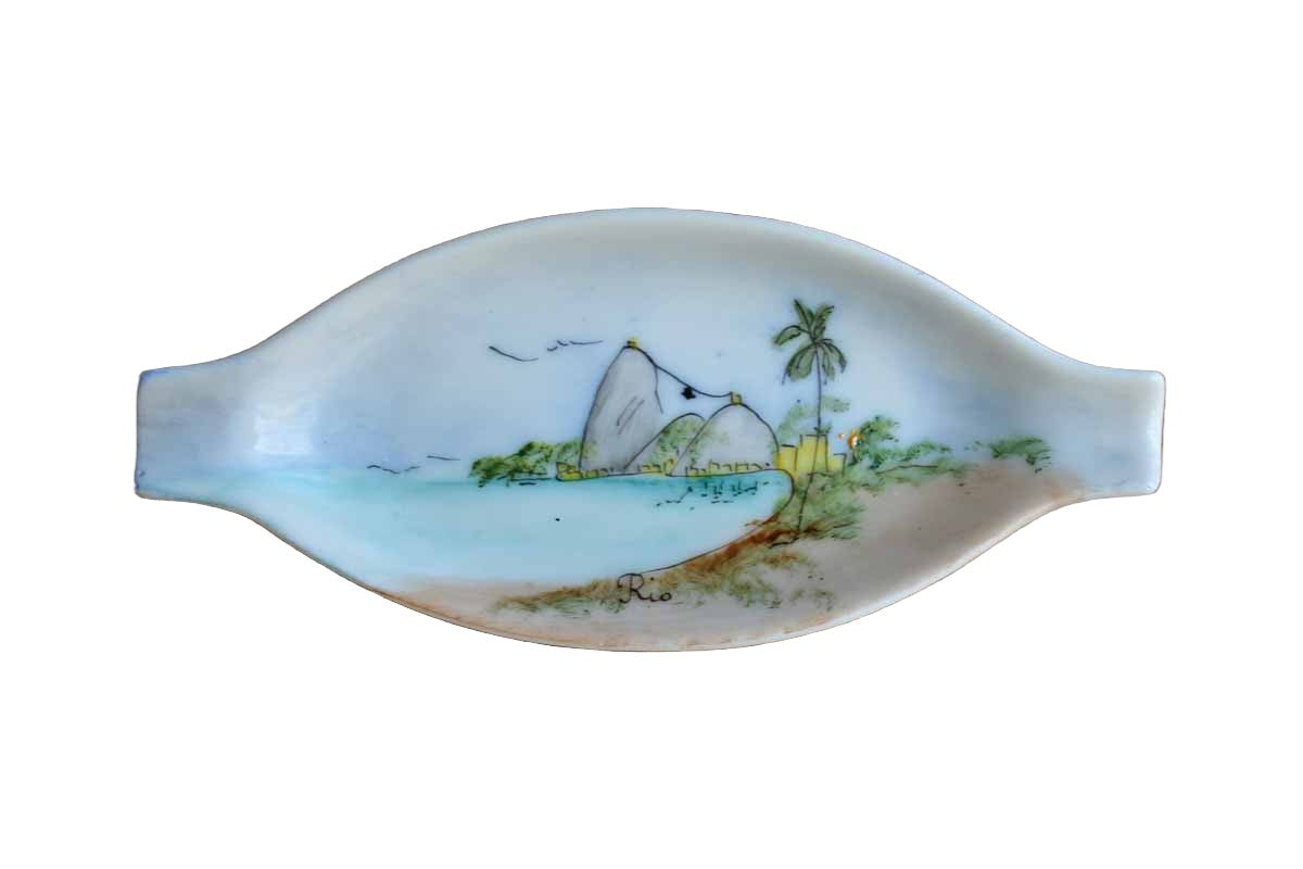 Small Ceramic Dishes with Hand Painted Tropical Scenes, Set of 3