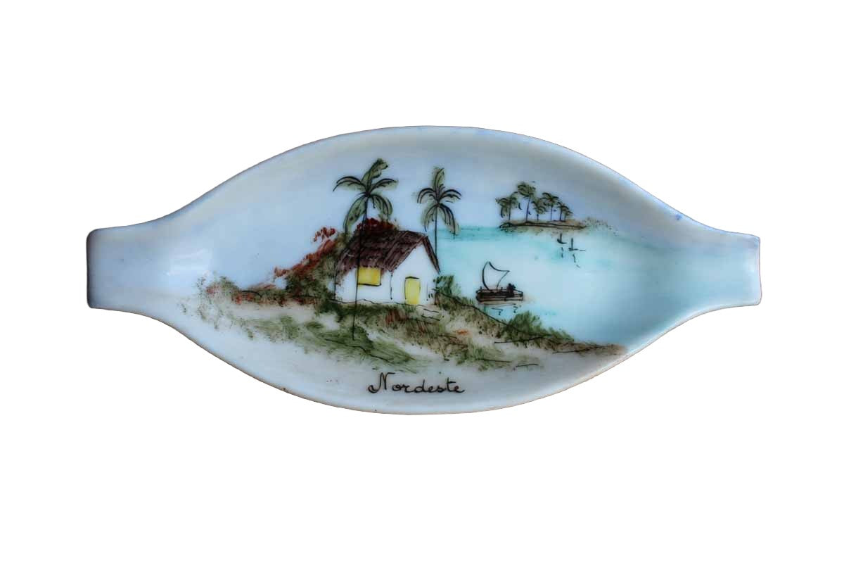 Small Ceramic Dishes with Hand Painted Tropical Scenes, Set of 3