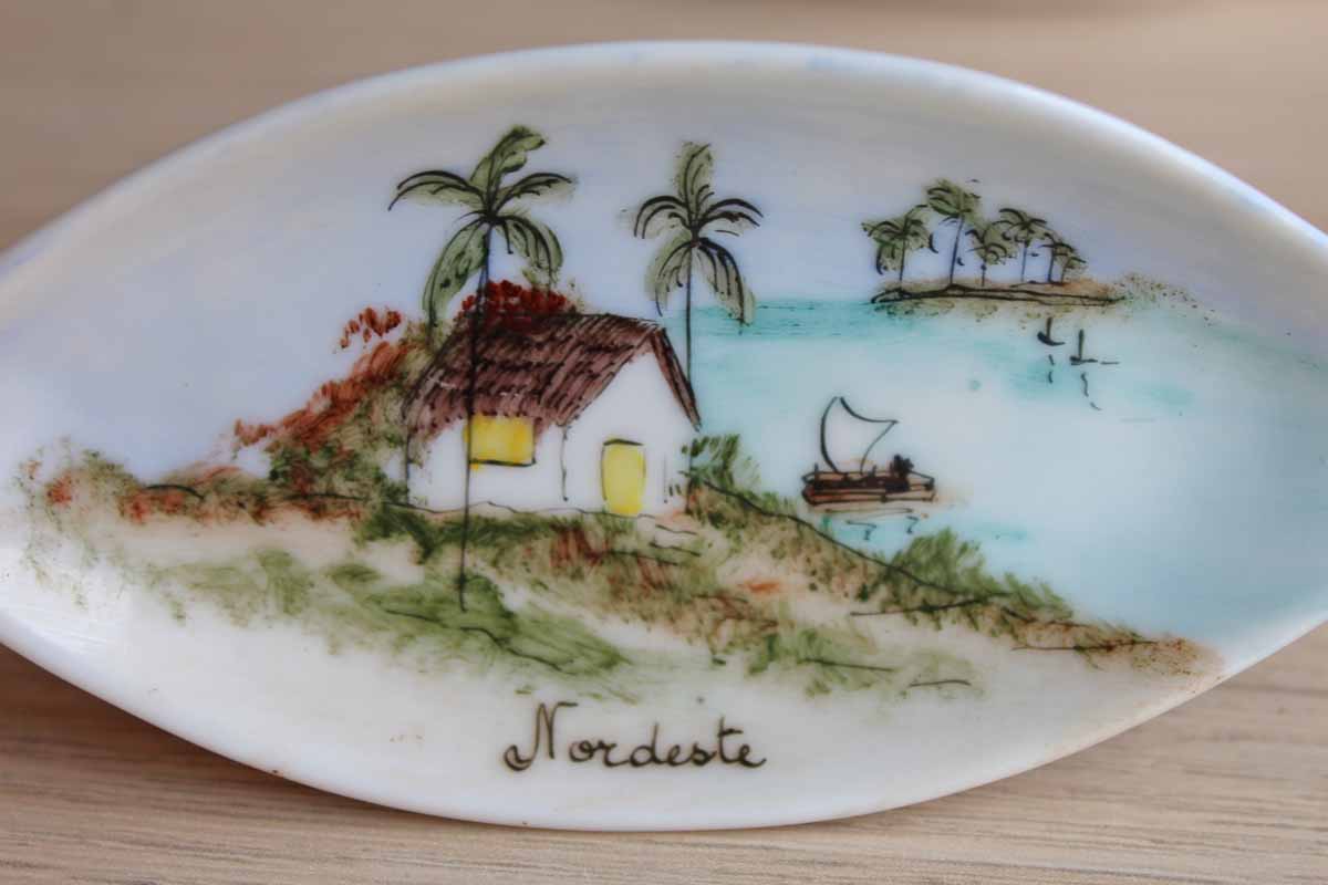 Small Ceramic Dishes with Hand Painted Tropical Scenes, Set of 3