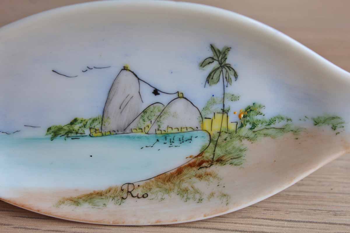 Small Ceramic Dishes with Hand Painted Tropical Scenes, Set of 3