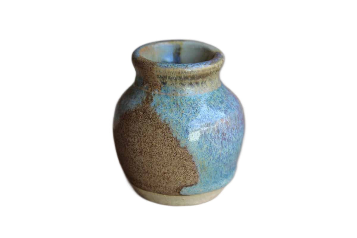 Tiny Stoneware Bud Vase with Purple and Blue Lava Glaze