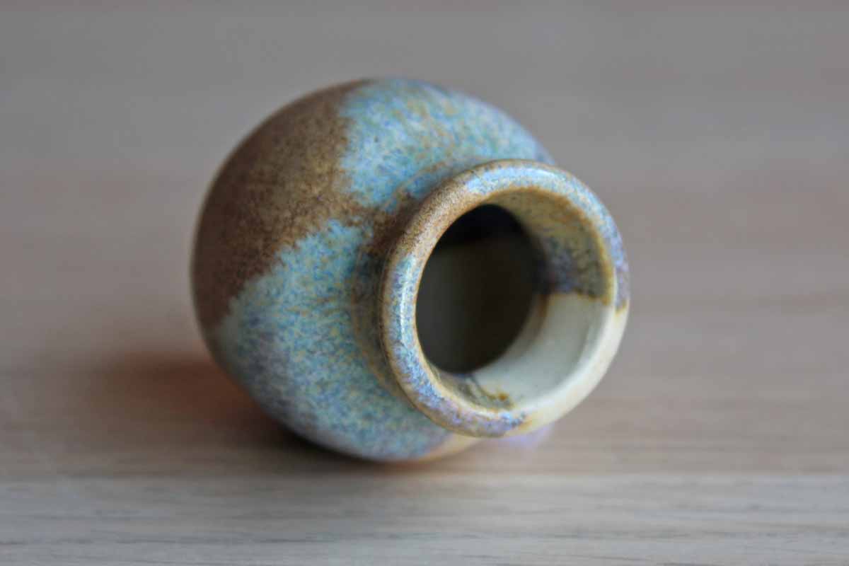 Tiny Stoneware Bud Vase with Purple and Blue Lava Glaze