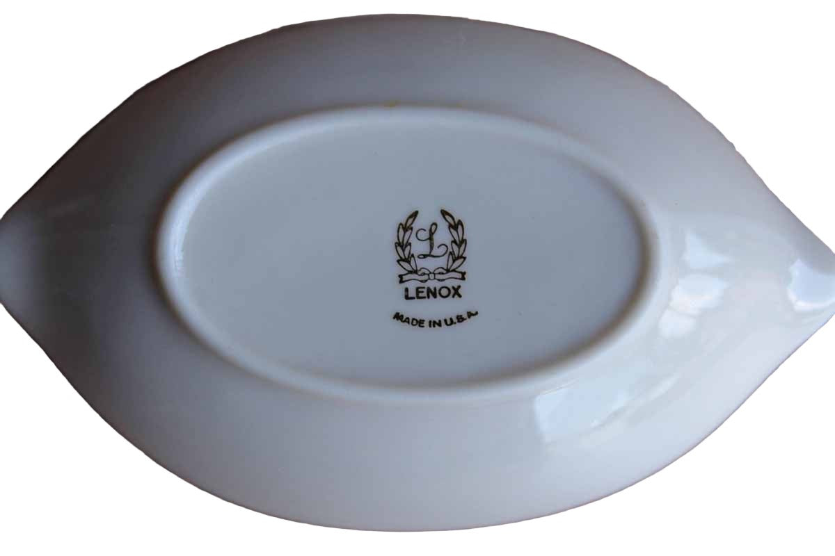 Lenox (USA) Small Porcelain Oval Trinket Dish with Silver Rim