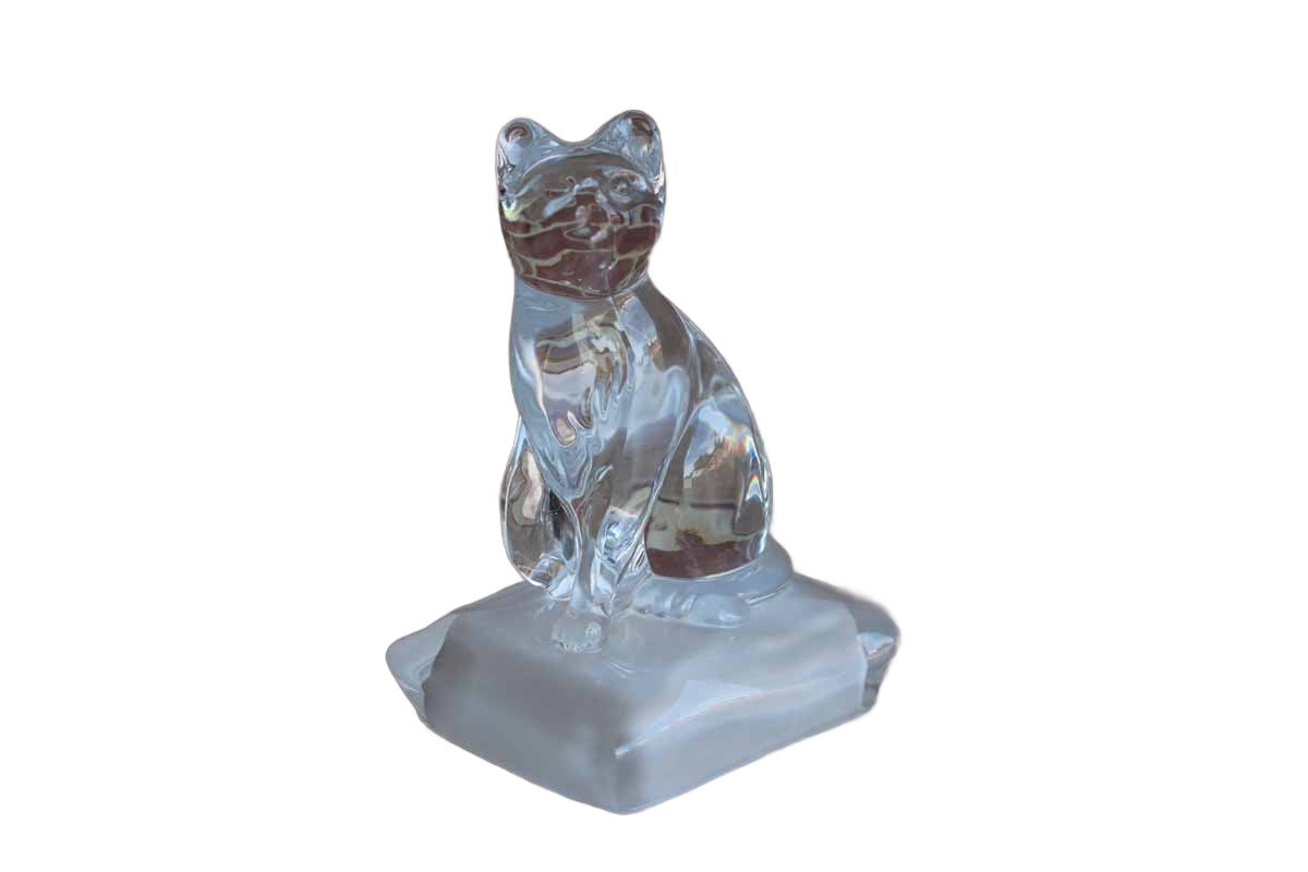 Clear Glass Cat on a Pedestal Paperweight