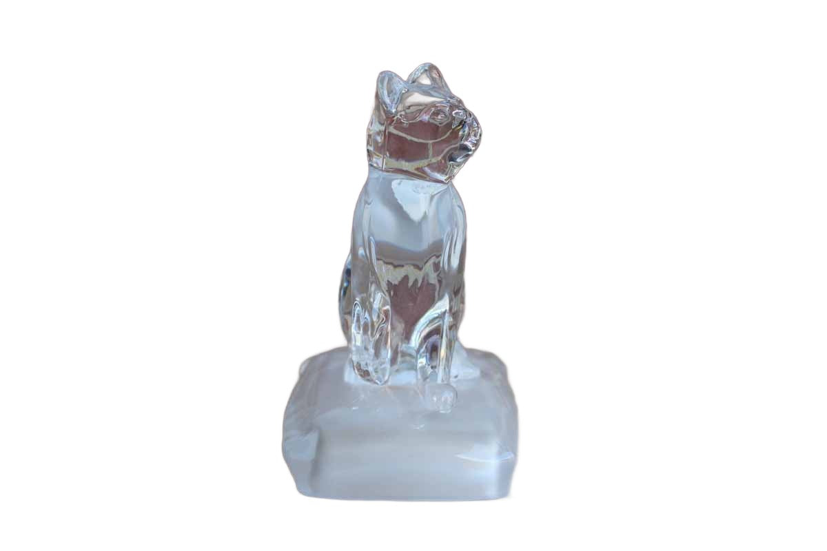 Clear Glass Cat on a Pedestal Paperweight