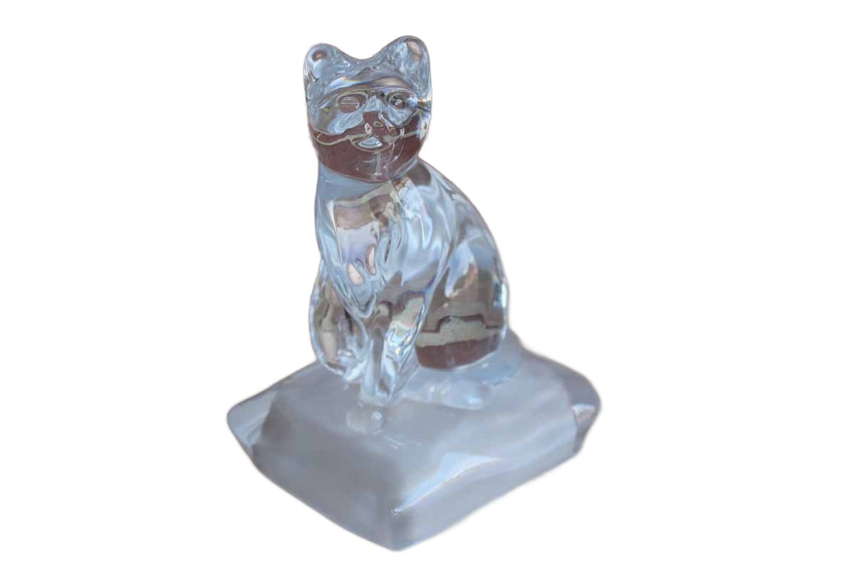 Clear Glass Cat on a Pedestal Paperweight