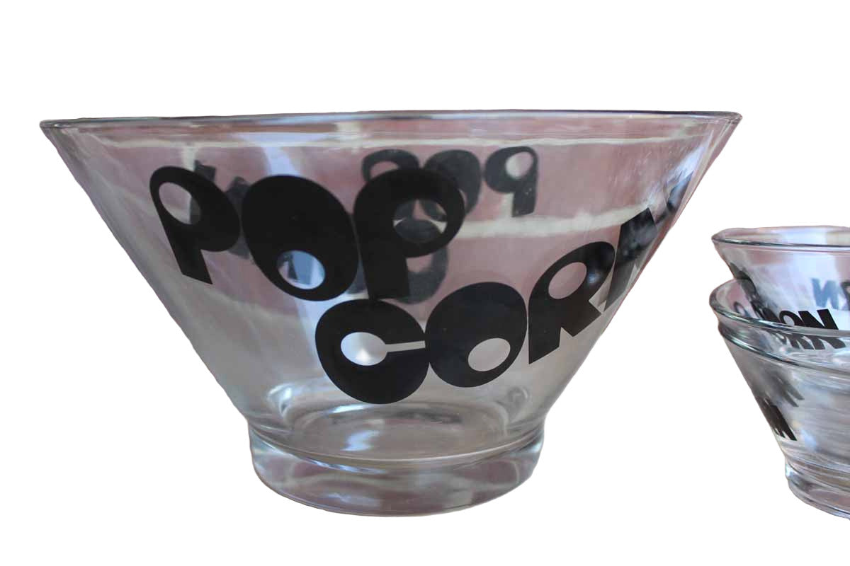 Wheaton Glass (New Jersey, USA) Black Typographic Popcorn Bowls