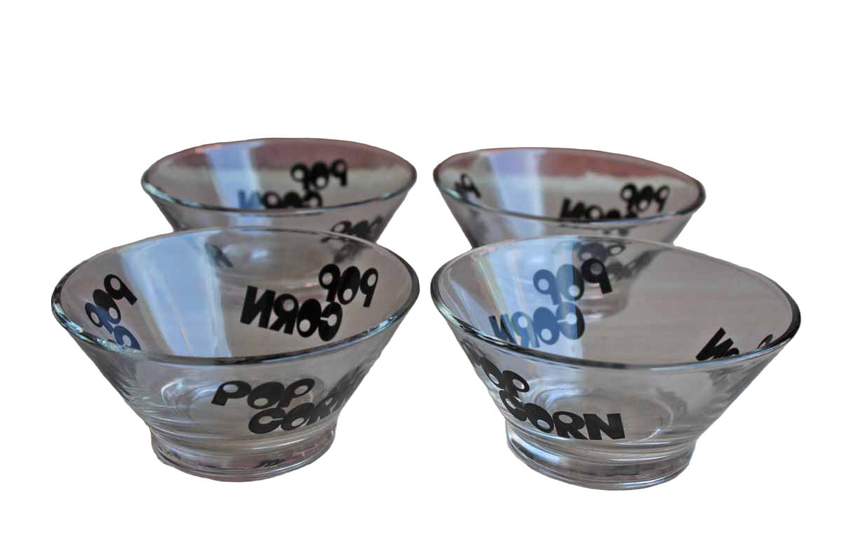 Wheaton Glass (New Jersey, USA) Black Typographic Popcorn Bowls