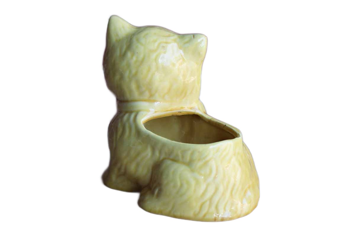 Yellow Kitten Wearing a Ribbon Ceramic Planter
