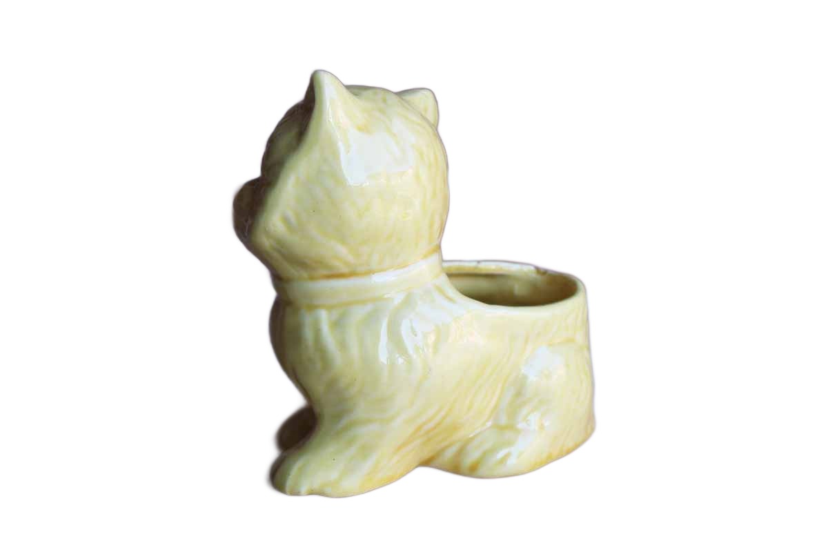 Yellow Kitten Wearing a Ribbon Ceramic Planter