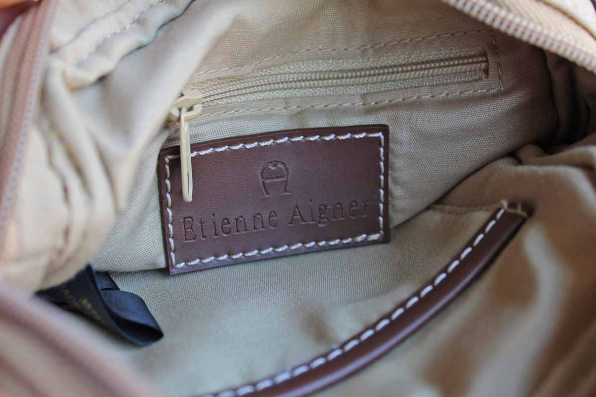 Etienne Aigner (New York, USA) Leather and Tan Nylon Small Crossbody Satchel