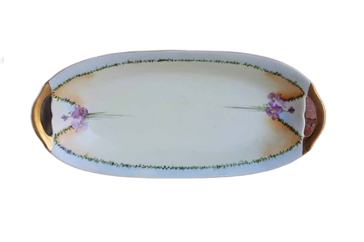 KPM China (Germany) Oval Porcelain Dish with Handpainted Flowers and Gilded Rim