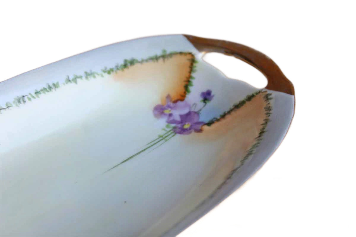 KPM China (Germany) Oval Porcelain Dish with Handpainted Flowers and Gilded Rim