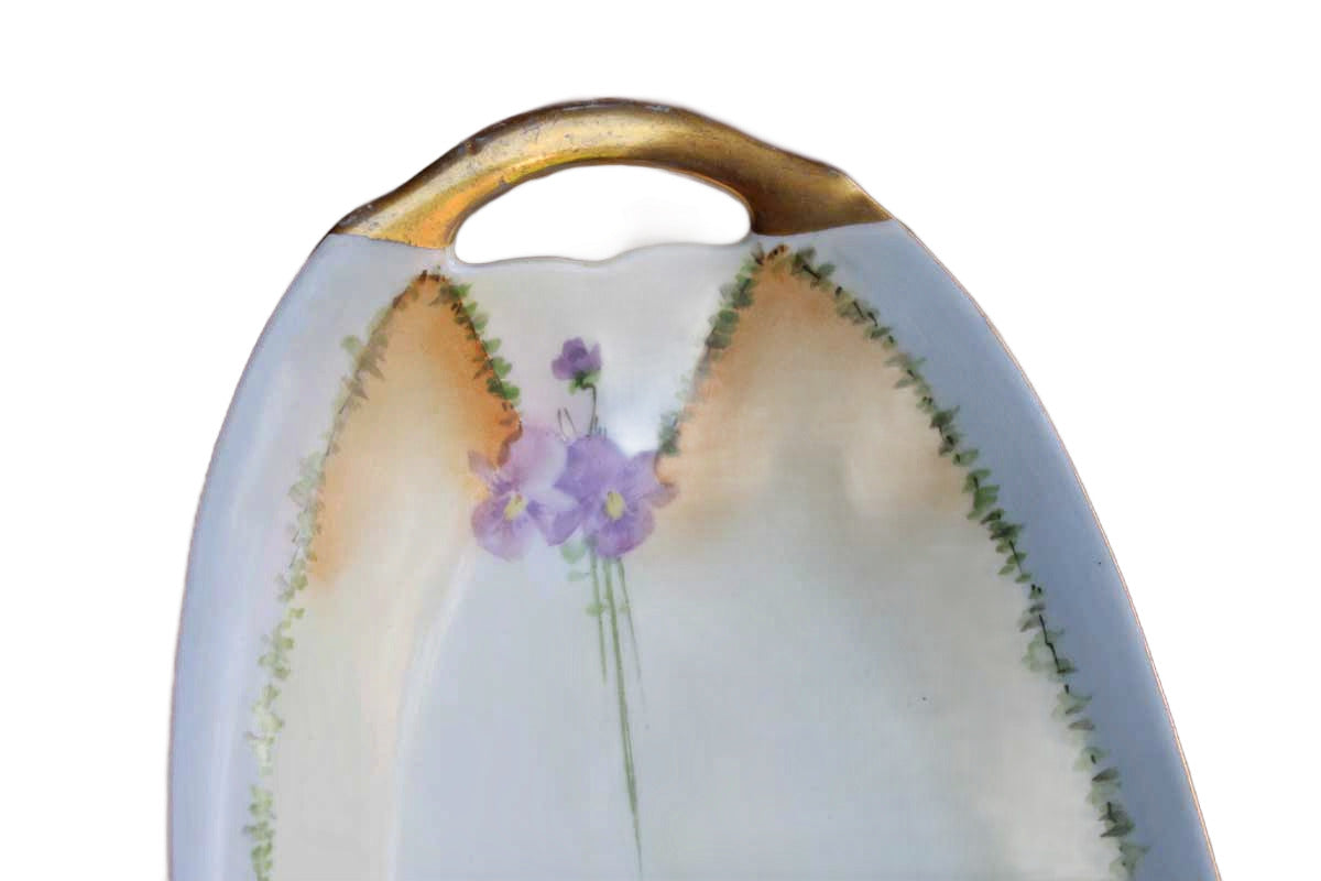 KPM China (Germany) Oval Porcelain Dish with Handpainted Flowers and Gilded Rim