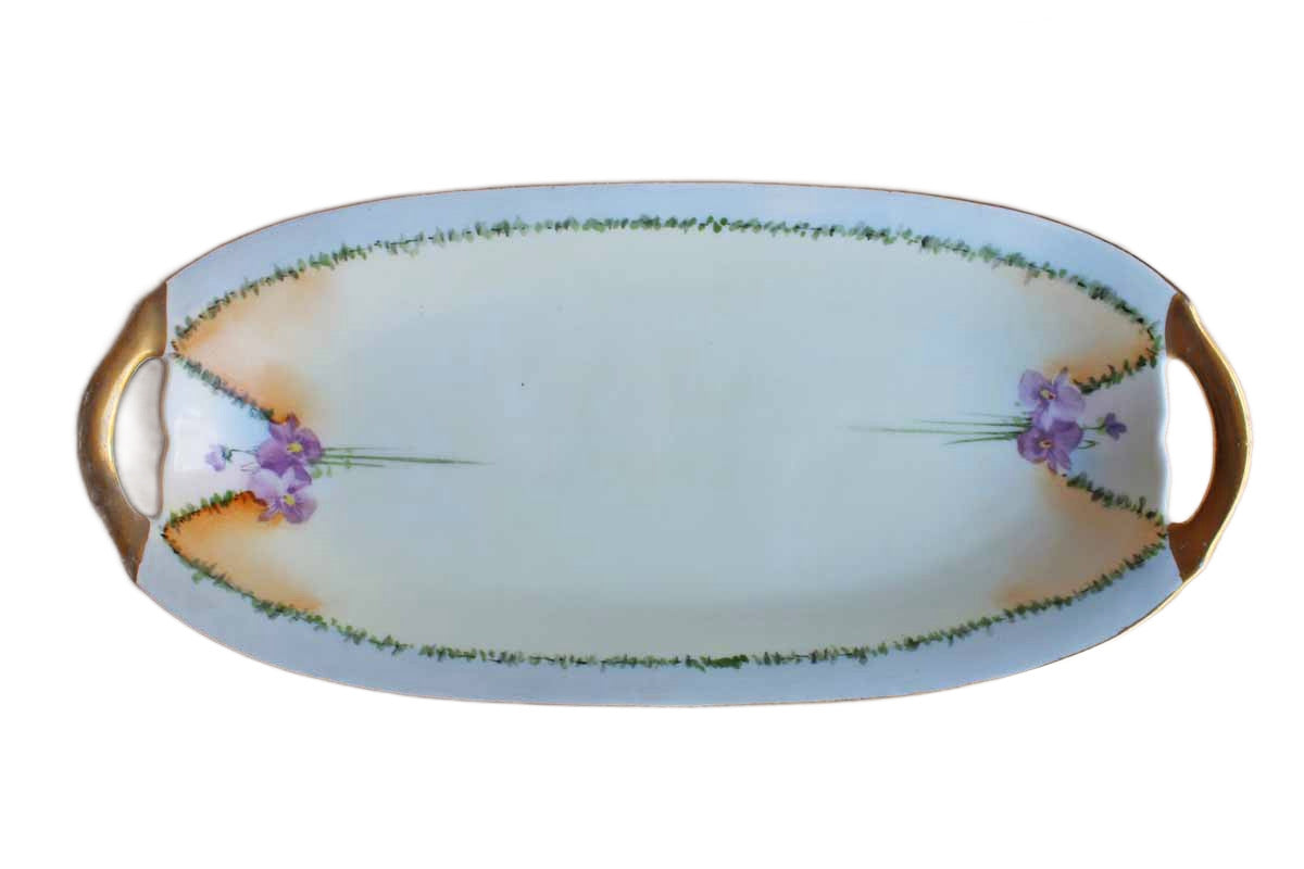 KPM China (Germany) Oval Porcelain Dish with Handpainted Flowers and Gilded Rim