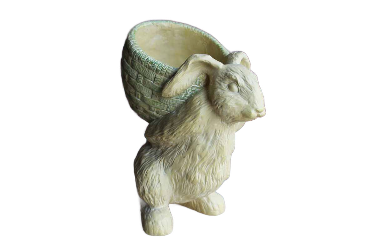 Cast Resin Rabbit Carrying a Green Basket