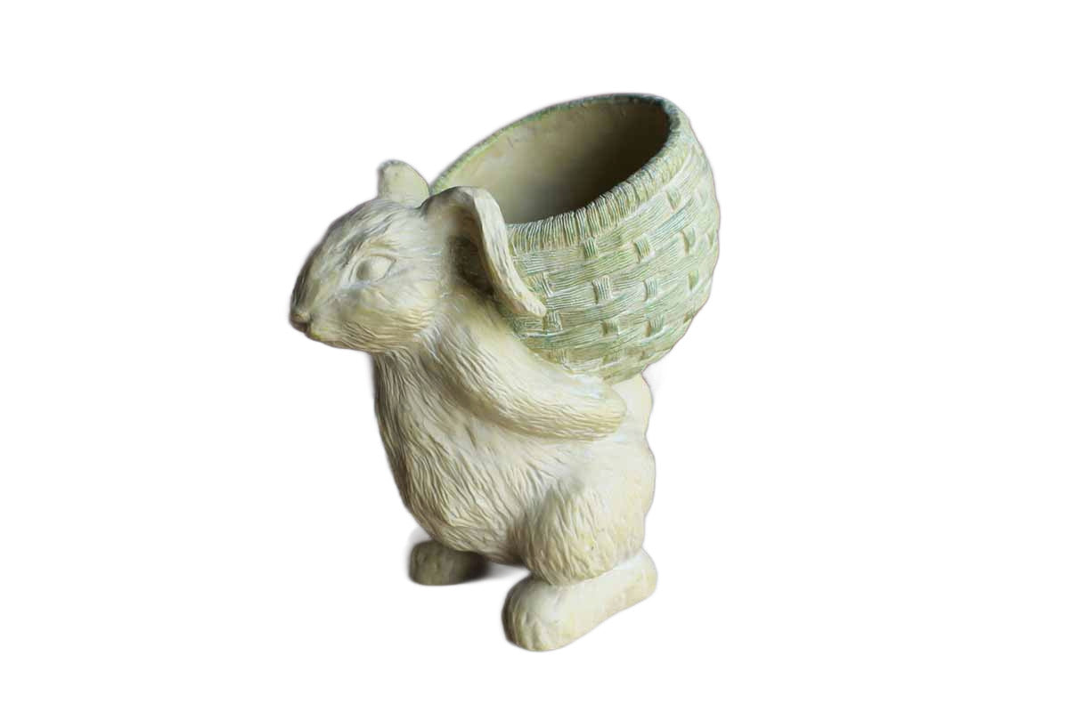 Cast Resin Rabbit Carrying a Green Basket