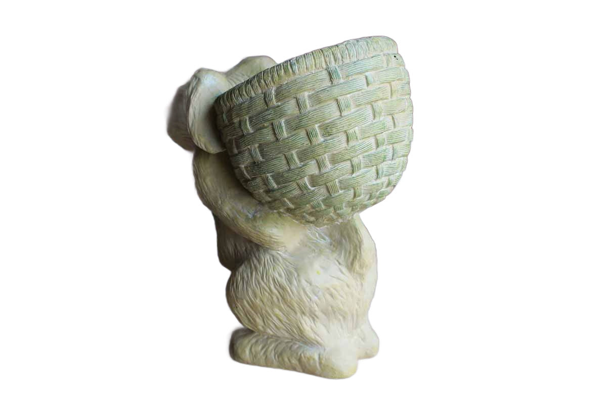 Cast Resin Rabbit Carrying a Green Basket