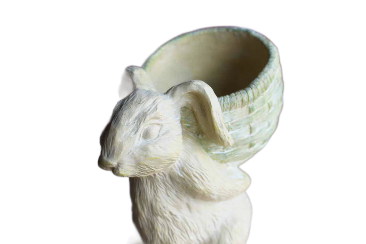 Cast Resin Rabbit Carrying a Green Basket