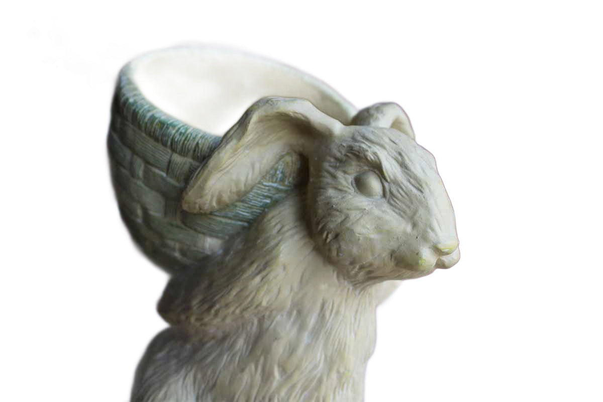 Cast Resin Rabbit Carrying a Green Basket