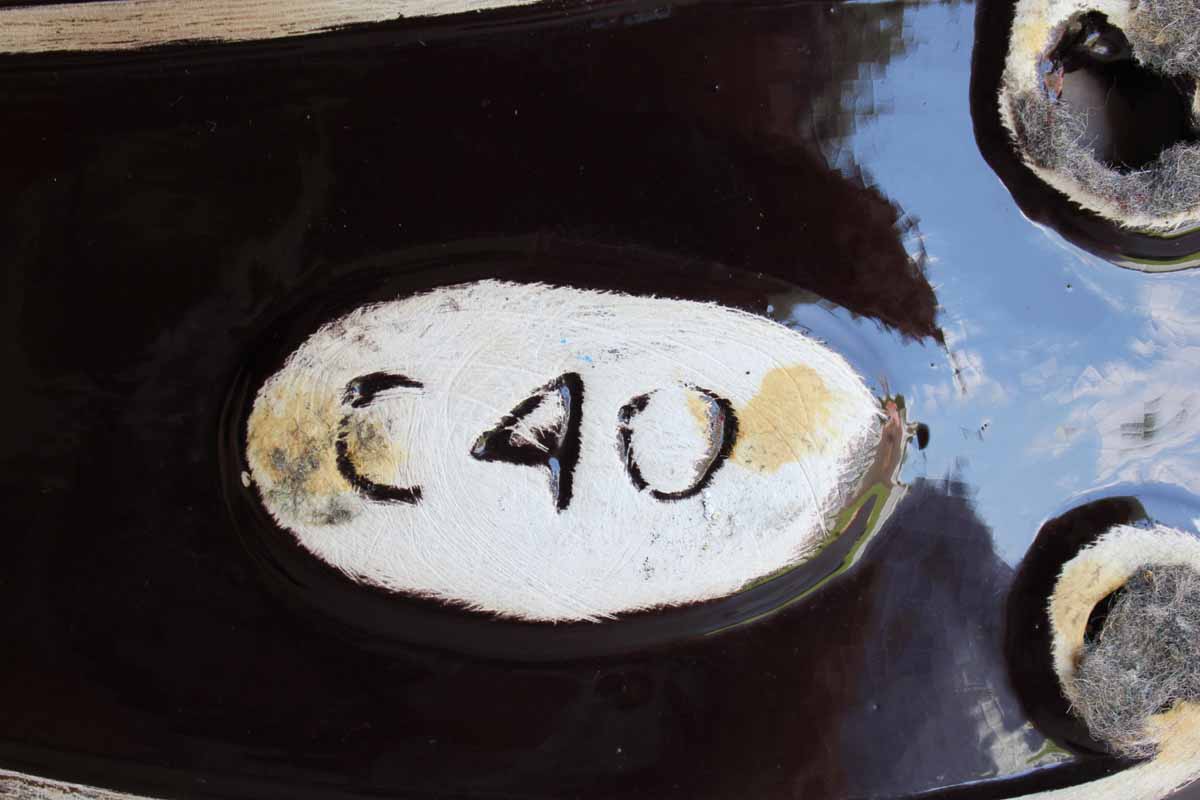 Large Bean-Shaped Glossy Brown Dish with Hand-Painted Abstract Lion Design