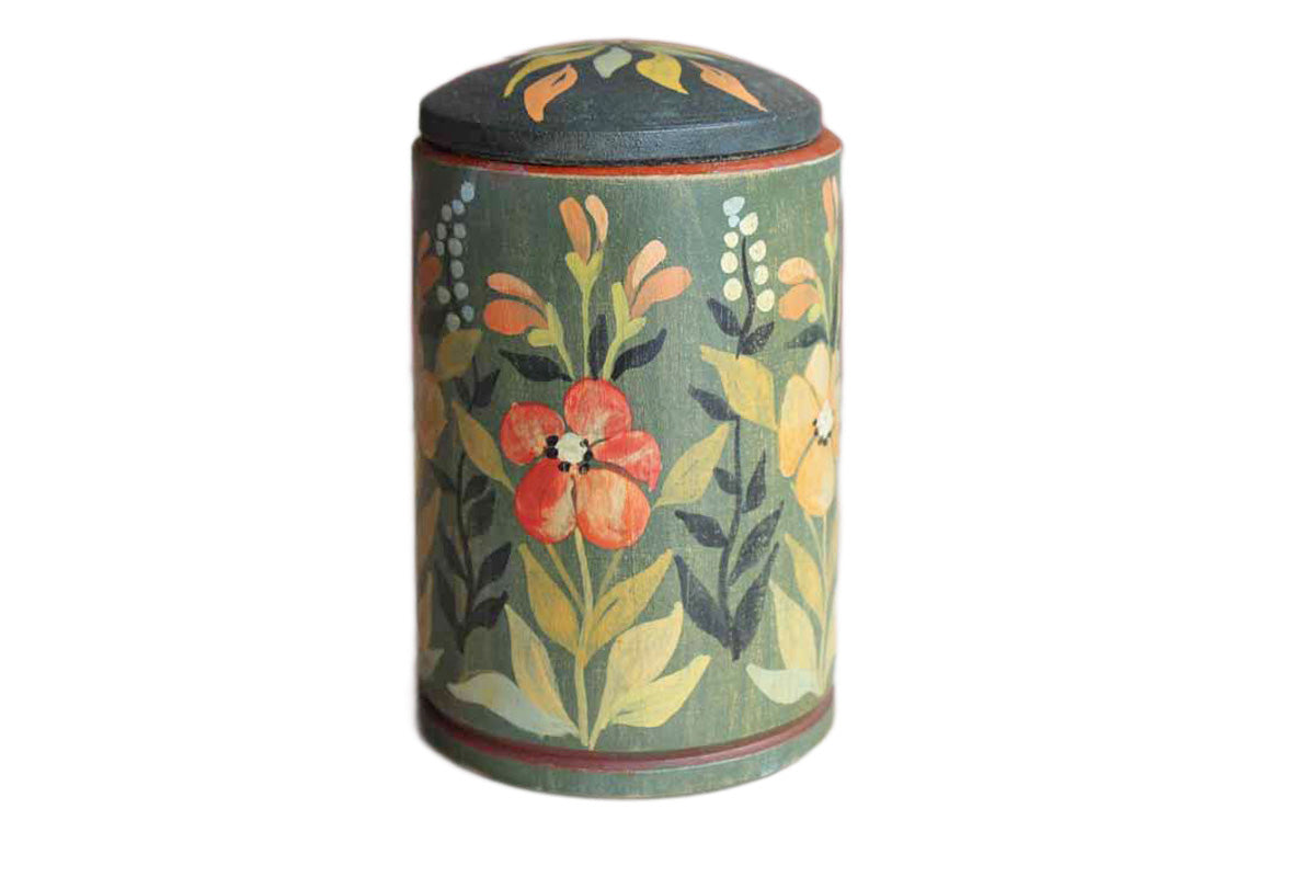Primitive Wood Storage Container with Painted Flowers