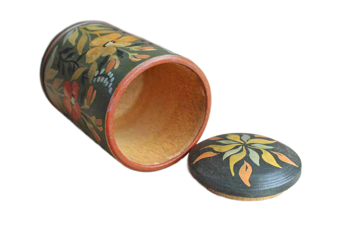 Primitive Wood Storage Container with Painted Flowers