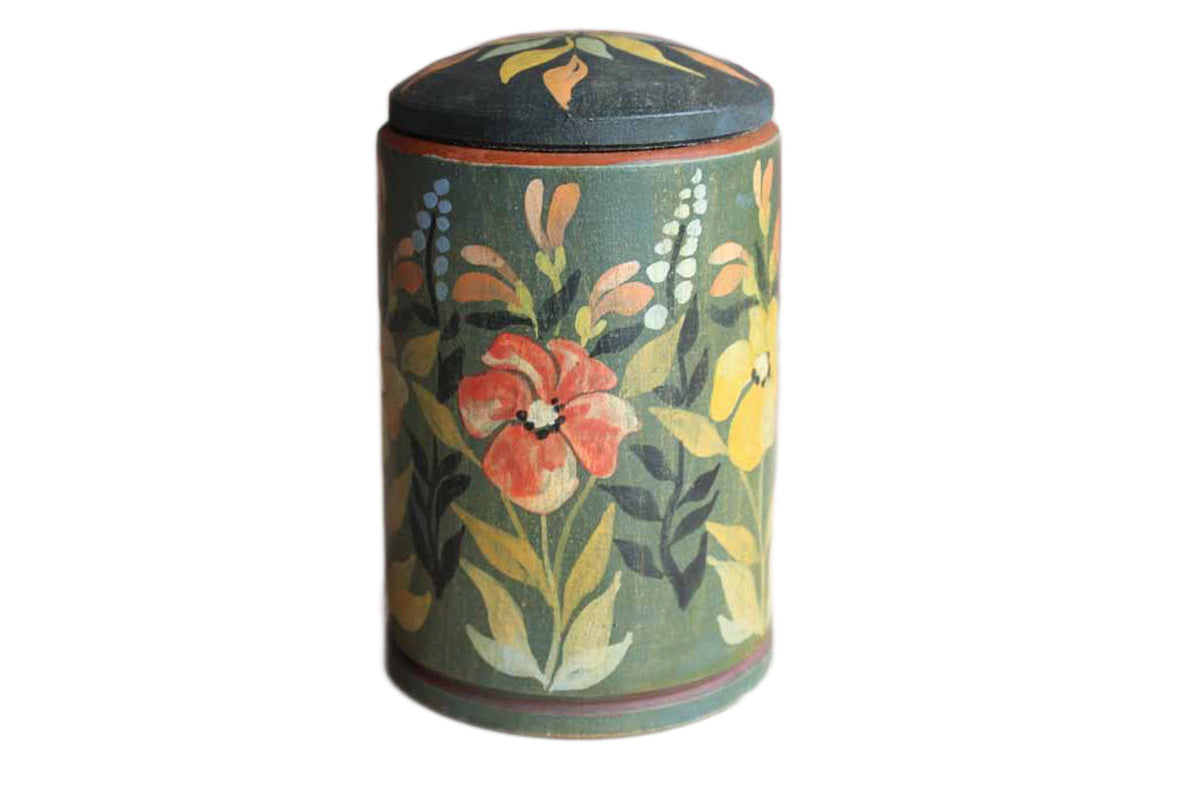 Primitive Wood Storage Container with Painted Flowers