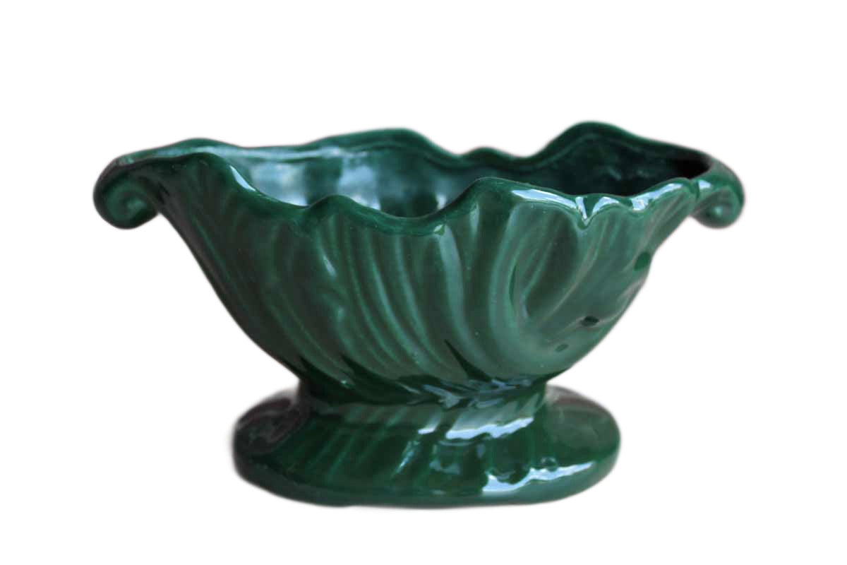 High Gloss Forest Green Footed Planter with Flower Detailing