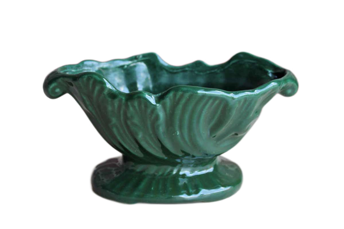 High Gloss Forest Green Footed Planter with Flower Detailing