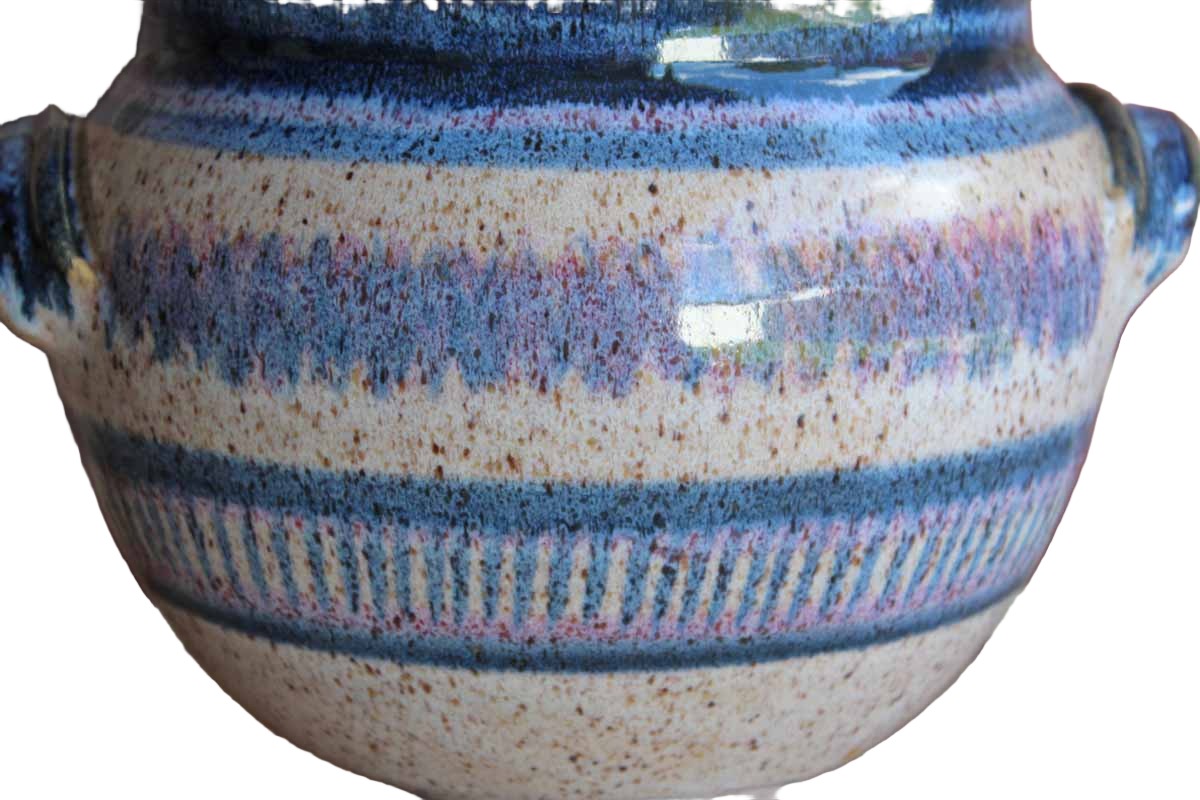 Handmade Stoneware Tureen with Matching Ladle Decorated in Blues and Purples (Pickup Only)