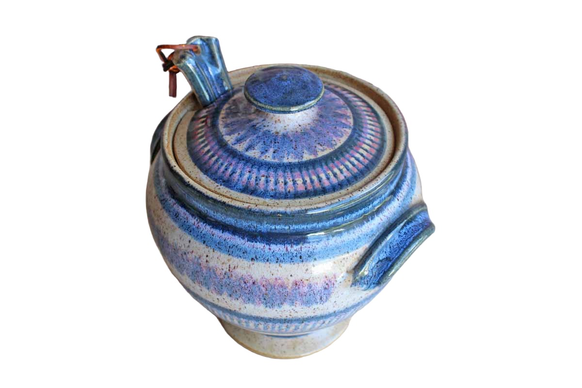 Handmade Stoneware Tureen with Matching Ladle Decorated in Blues and Purples (Pickup Only)