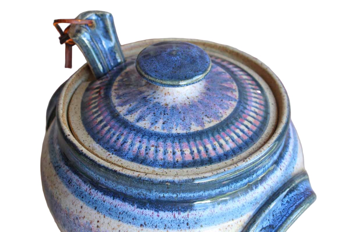Handmade Stoneware Tureen with Matching Ladle Decorated in Blues and Purples (Pickup Only)