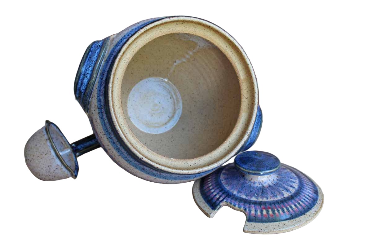 Handmade Stoneware Tureen with Matching Ladle Decorated in Blues and Purples (Pickup Only)