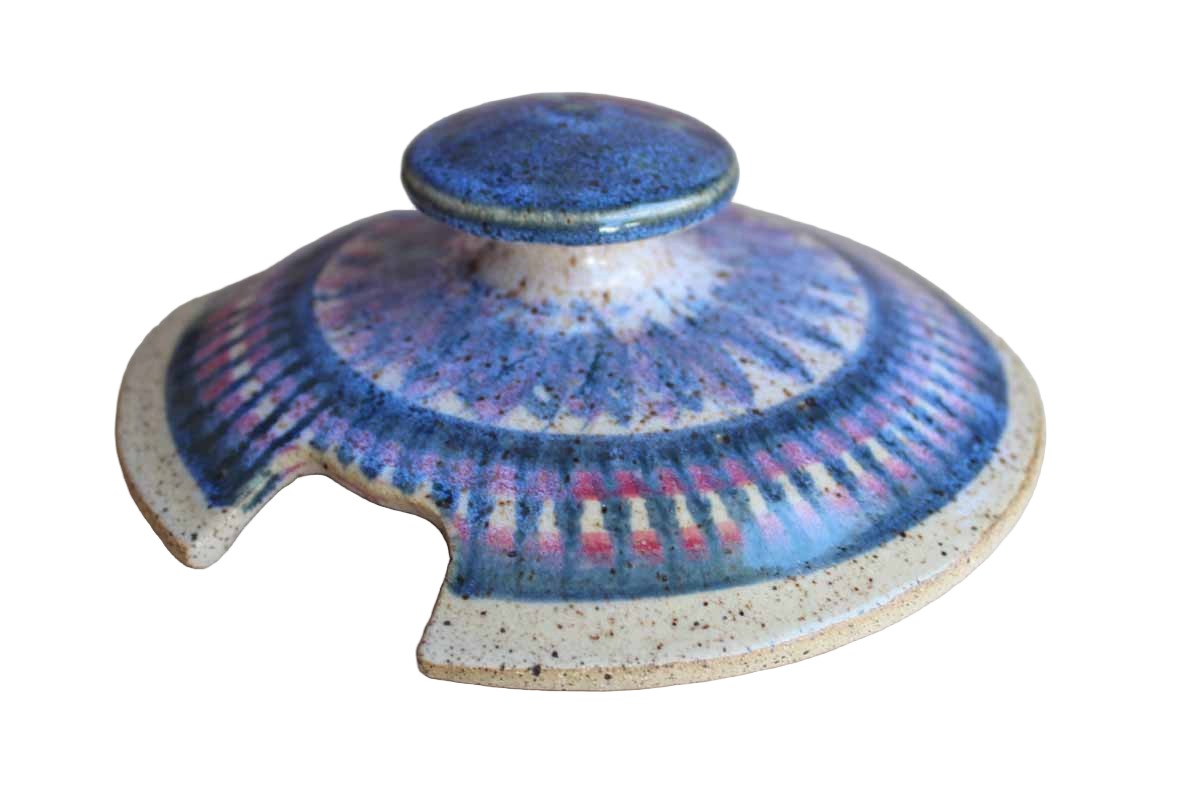 Handmade Stoneware Tureen with Matching Ladle Decorated in Blues and Purples (Pickup Only)