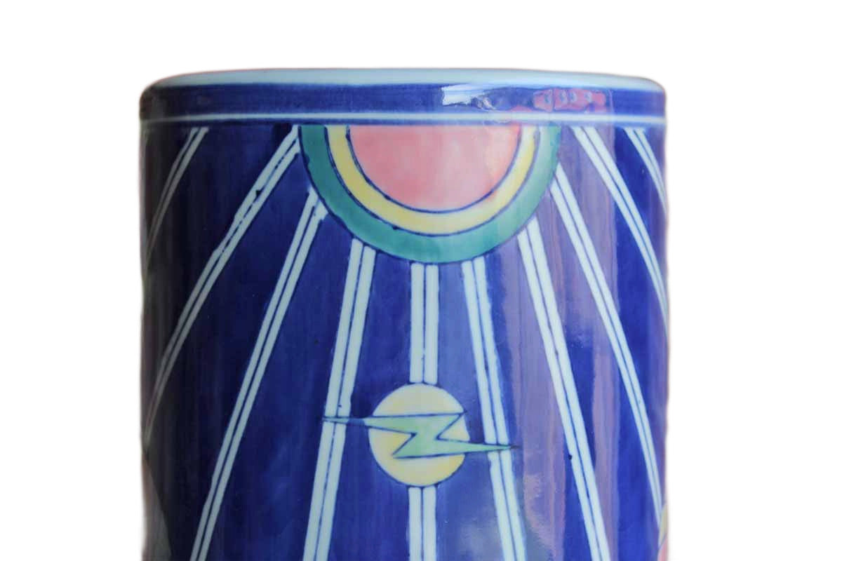 Large Ceramic Vase with Vibrant Colors and Joyful Shapes