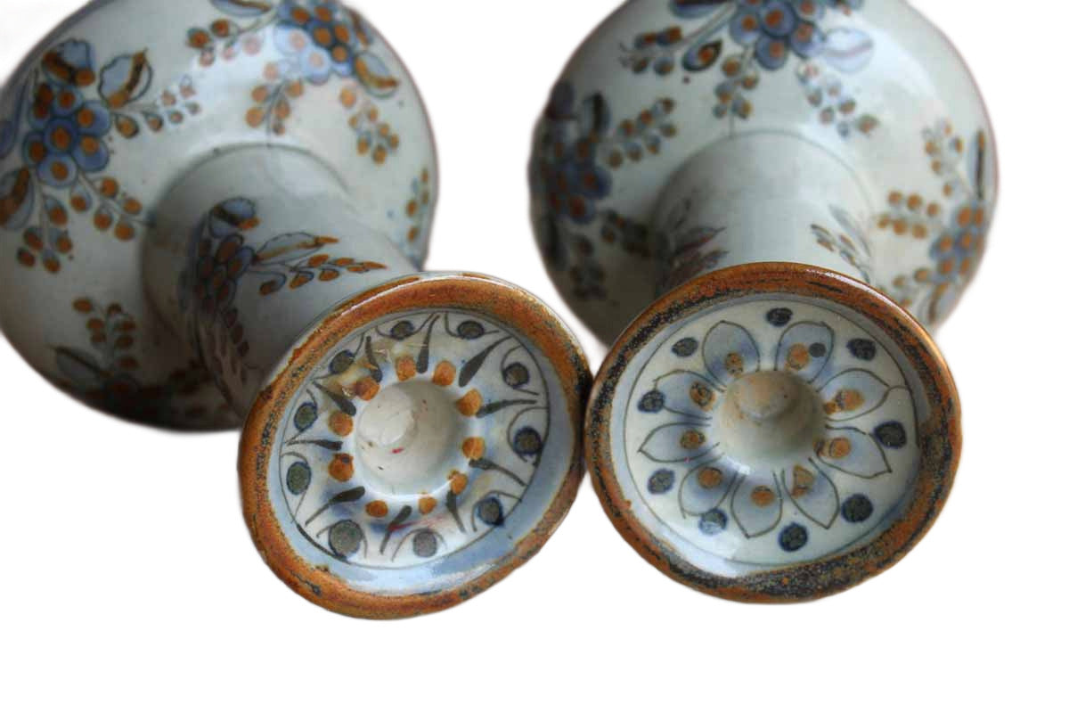 Ken Edwards Pottery (Mexico) Stoneware Candlesticks Decorated with Flowers, A Pair